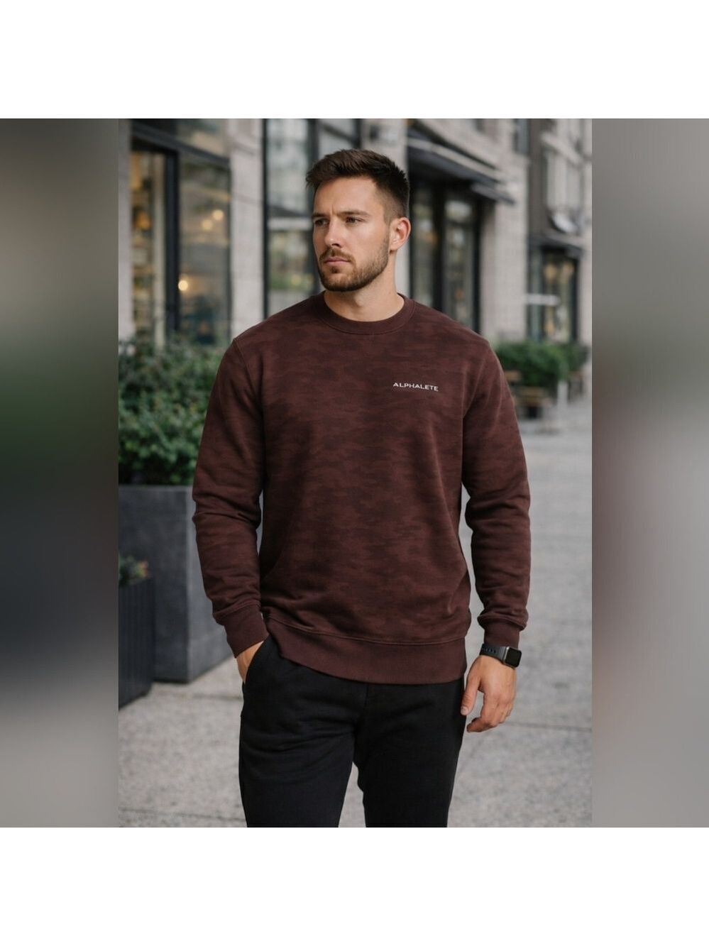 Alphalete Men’s Camo Crewneck Sweatshirt | Black Gray | Size L